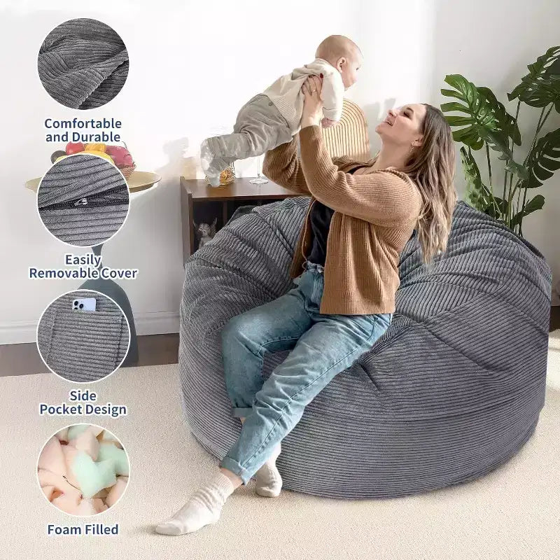 Fauteuil convertible lit poire pour adultes - Matelas de sol et chaise longue surdimensionnés avec housse amovible et lavable