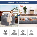 Fauteuil convertible lit poire pour adultes - Matelas de sol et chaise longue surdimensionnés avec housse amovible et lavable