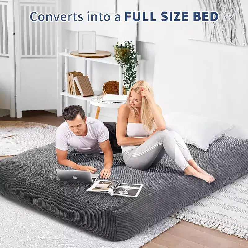 Fauteuil convertible lit poire pour adultes - Matelas de sol et chaise longue surdimensionnés avec housse amovible et lavable