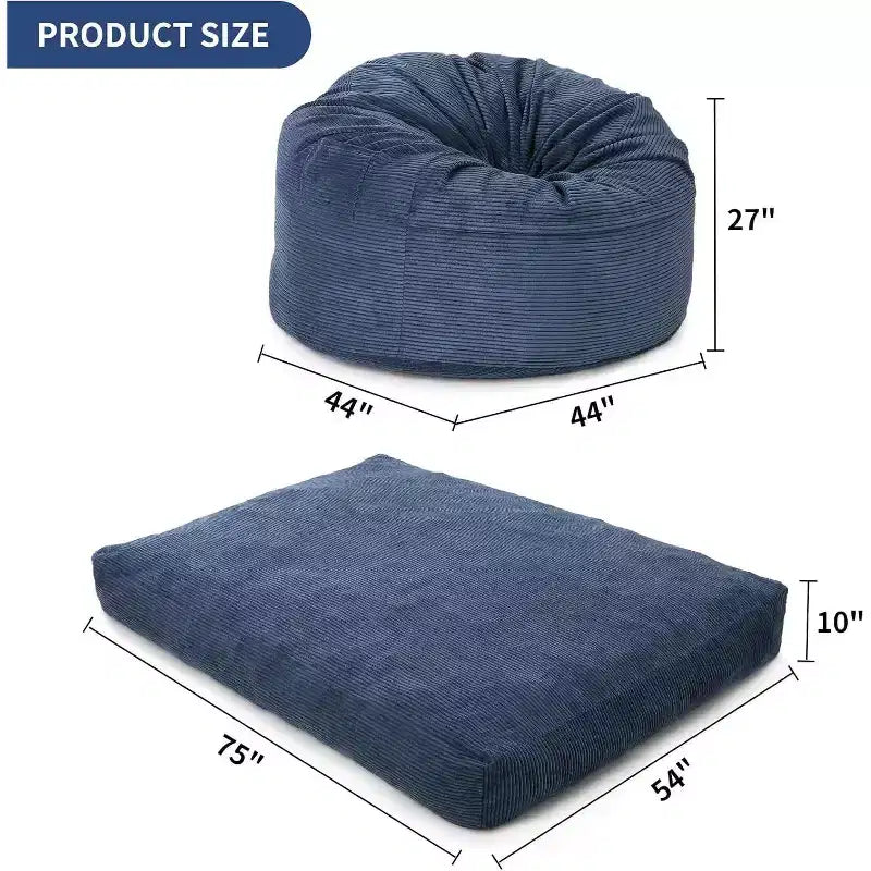 Fauteuil convertible lit poire pour adultes - Matelas de sol et chaise longue surdimensionnés avec housse amovible et lavable