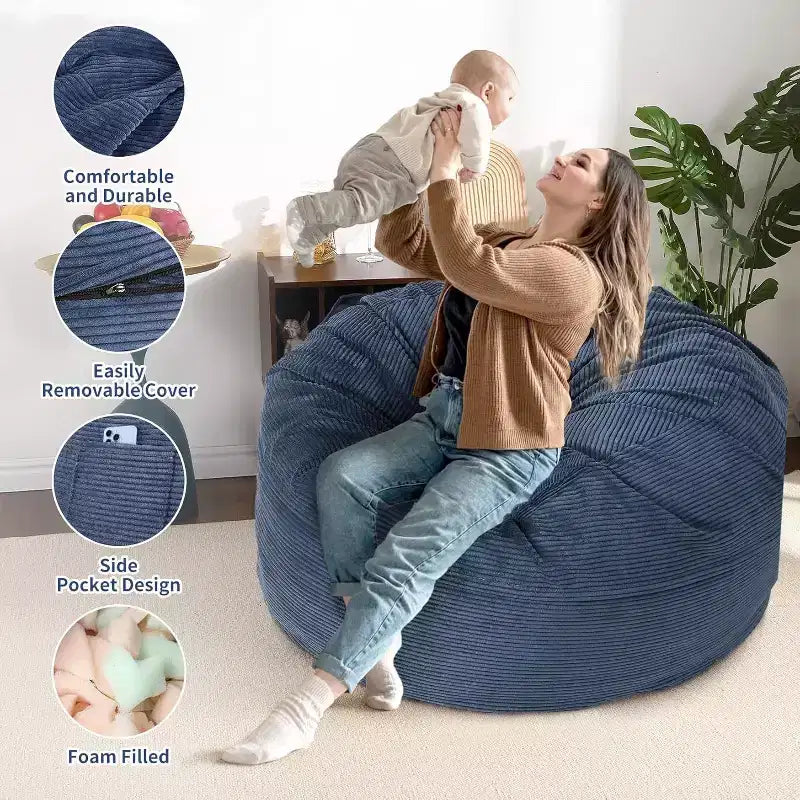 Fauteuil convertible lit poire pour adultes - Matelas de sol et chaise longue surdimensionnés avec housse amovible et lavable