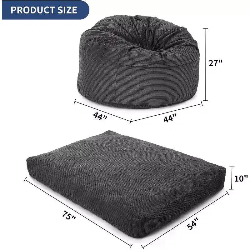 Fauteuil convertible lit poire pour adultes - Matelas de sol et chaise longue surdimensionnés avec housse amovible et lavable