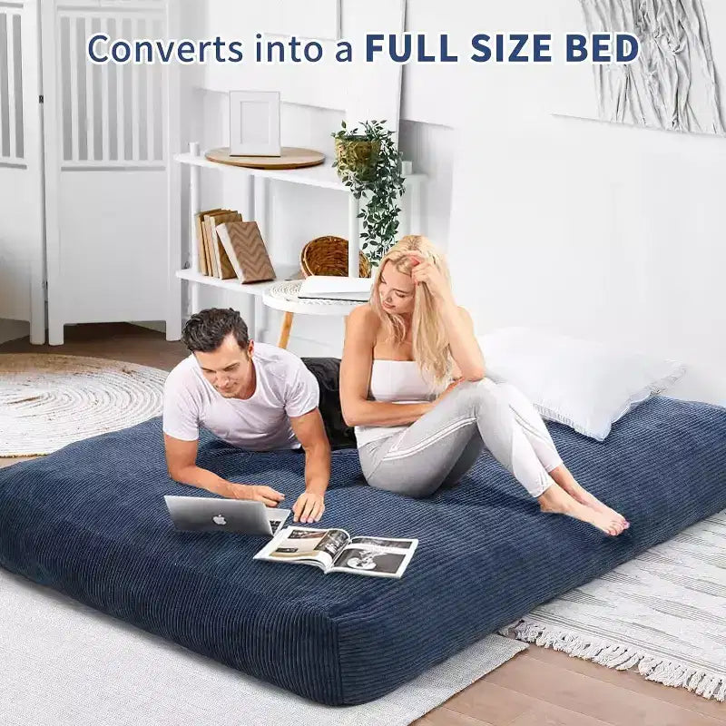 Fauteuil convertible lit poire pour adultes - Matelas de sol et chaise longue surdimensionnés avec housse amovible et lavable