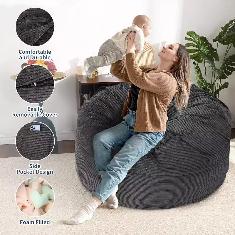 Fauteuil convertible lit poire pour adultes - Matelas de sol et chaise longue surdimensionnés avec housse amovible et lavable