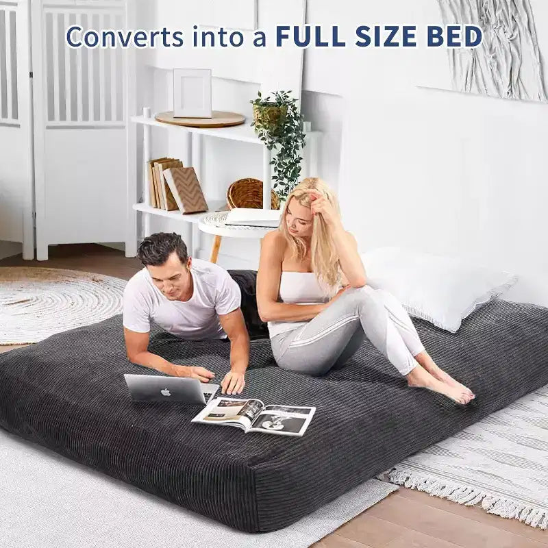 Fauteuil convertible lit poire pour adultes - Matelas de sol et chaise longue surdimensionnés avec housse amovible et lavable