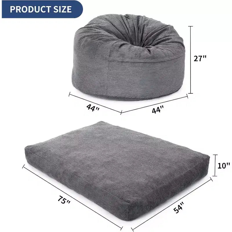 Fauteuil convertible lit poire pour adultes - Matelas de sol et chaise longue surdimensionnés avec housse amovible et lavable