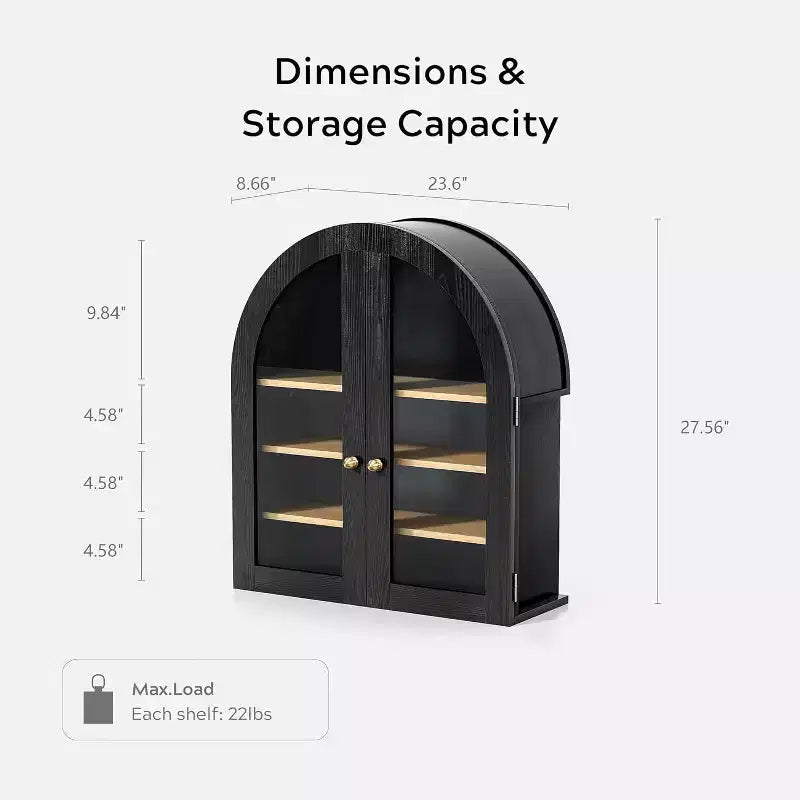 Arched Wall Cabinet, Small Wall-Mounted Bathroom Medicine Cabinet with Glass Doors & Adjustable Shelves, Space-Saving for Kitchens, Apartments