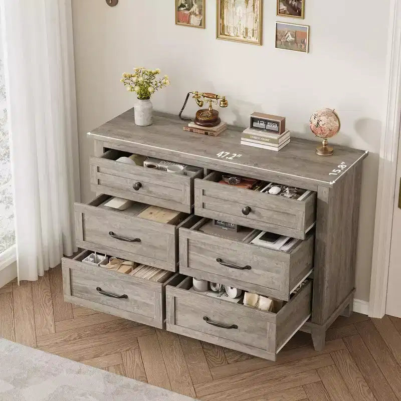 Commode à 6 tiroirs pour chambre à coucher, commode de rangement autonome de 120 cm de large pour salon, entrée, organisation de placard