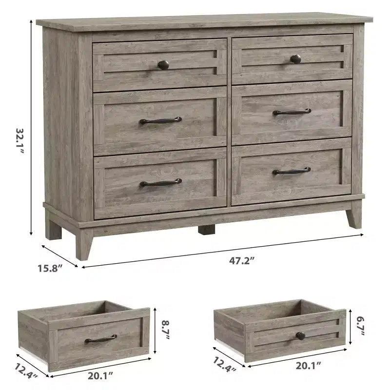 Commode à 6 tiroirs pour chambre à coucher, commode de rangement autonome de 120 cm de large pour salon, entrée, organisation de placard
