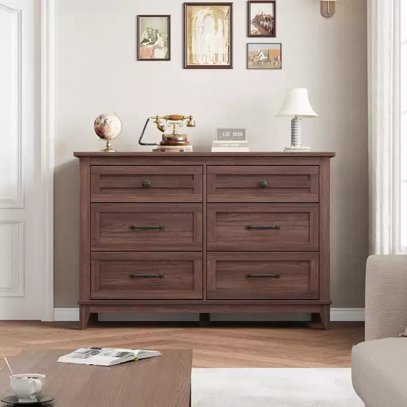 Commode à 6 tiroirs pour chambre à coucher, commode de rangement autonome de 120 cm de large pour salon, entrée, organisation de placard