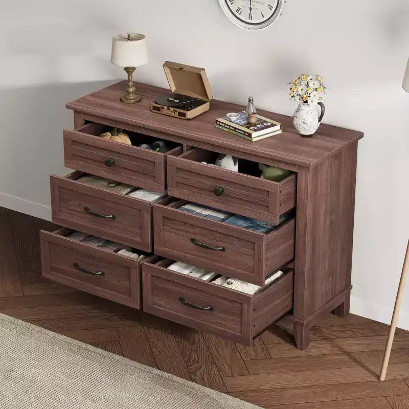 Commode à 6 tiroirs pour chambre à coucher, commode de rangement autonome de 120 cm de large pour salon, entrée, organisation de placard