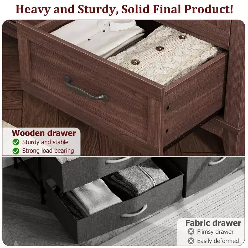 Commode à 6 tiroirs pour chambre à coucher, commode de rangement autonome de 120 cm de large pour salon, entrée, organisation de placard