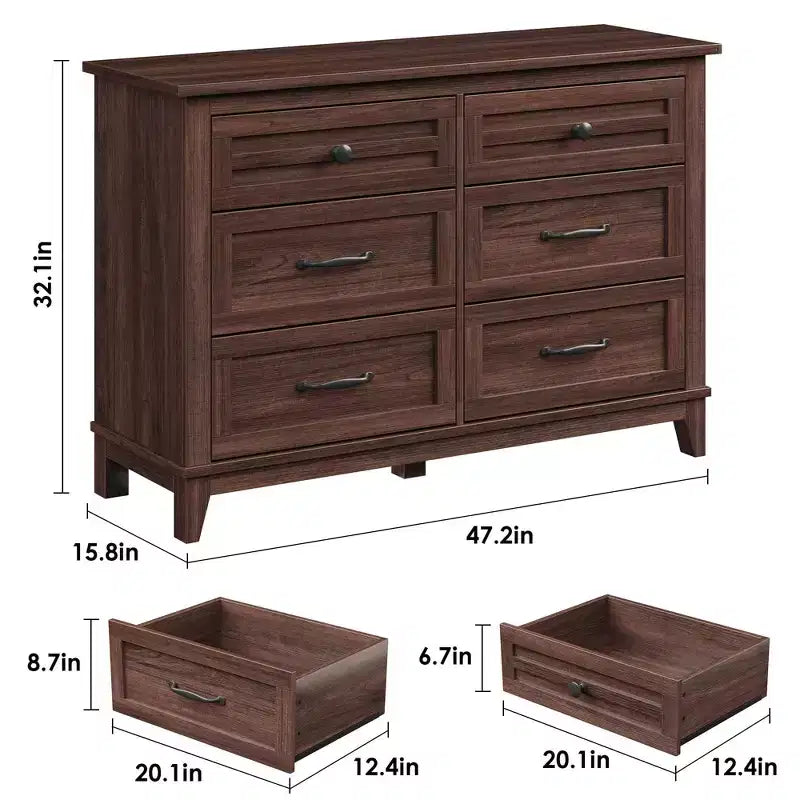 Commode à 6 tiroirs pour chambre à coucher, commode de rangement autonome de 120 cm de large pour salon, entrée, organisation de placard