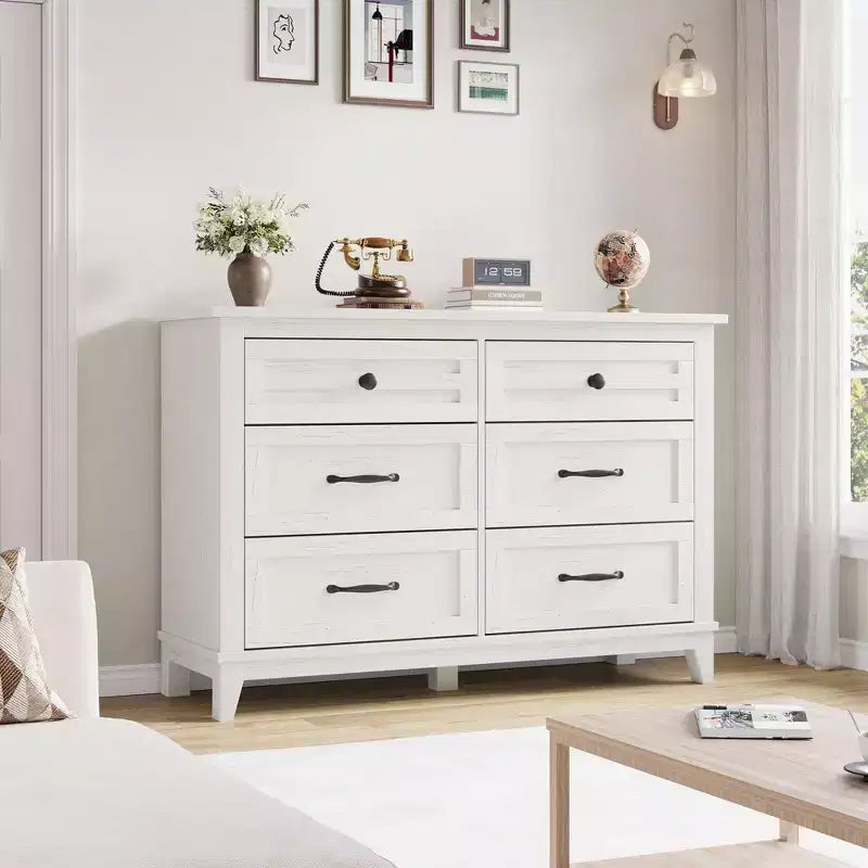 Commode à 6 tiroirs pour chambre à coucher, commode de rangement autonome de 120 cm de large pour salon, entrée, organisation de placard