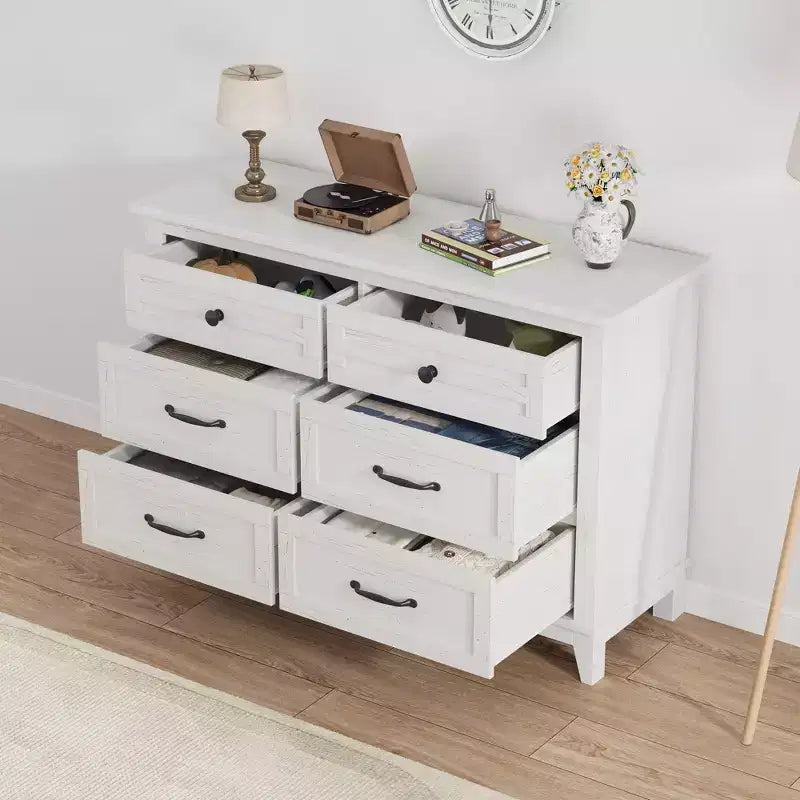 Commode à 6 tiroirs pour chambre à coucher, commode de rangement autonome de 120 cm de large pour salon, entrée, organisation de placard