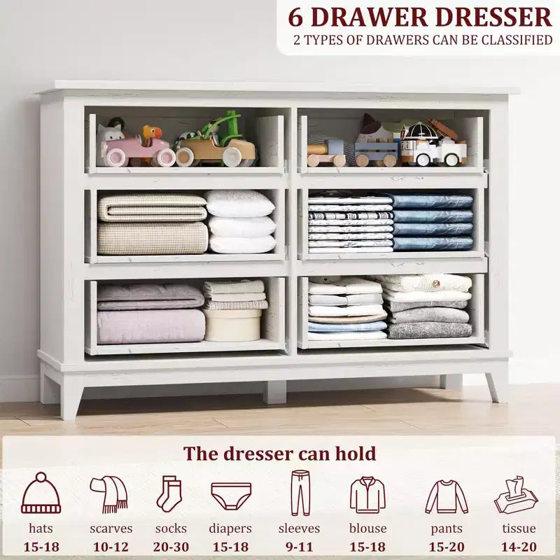 Commode à 6 tiroirs pour chambre à coucher, commode de rangement autonome de 120 cm de large pour salon, entrée, organisation de placard