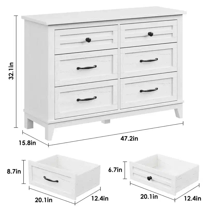 Commode à 6 tiroirs pour chambre à coucher, commode de rangement autonome de 120 cm de large pour salon, entrée, organisation de placard