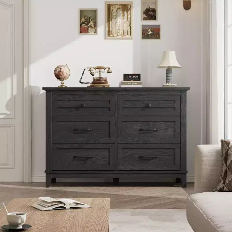 Commode à 6 tiroirs pour chambre à coucher, commode de rangement autonome de 120 cm de large pour salon, entrée, organisation de placard