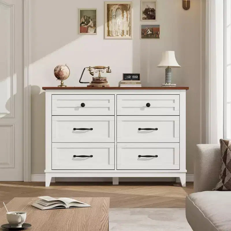 Commode à 6 tiroirs pour chambre à coucher, commode de rangement autonome de 120 cm de large pour salon, entrée, organisation de placard