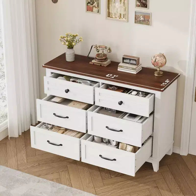 Commode à 6 tiroirs pour chambre à coucher, commode de rangement autonome de 120 cm de large pour salon, entrée, organisation de placard