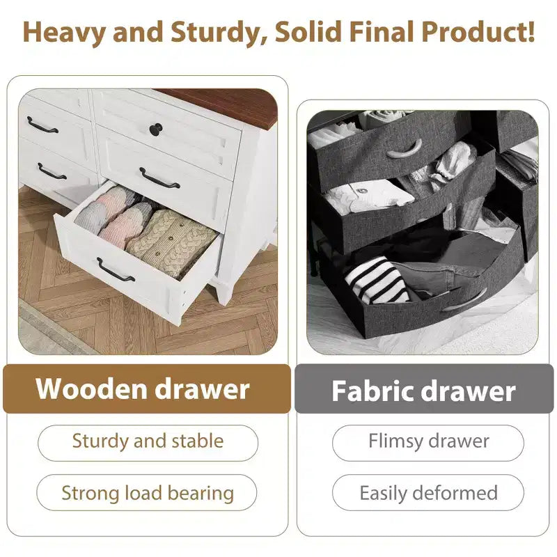 Commode à 6 tiroirs pour chambre à coucher, commode de rangement autonome de 120 cm de large pour salon, entrée, organisation de placard