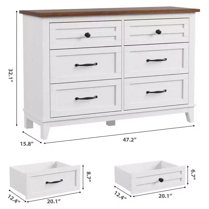 Commode à 6 tiroirs pour chambre à coucher, commode de rangement autonome de 120 cm de large pour salon, entrée, organisation de placard