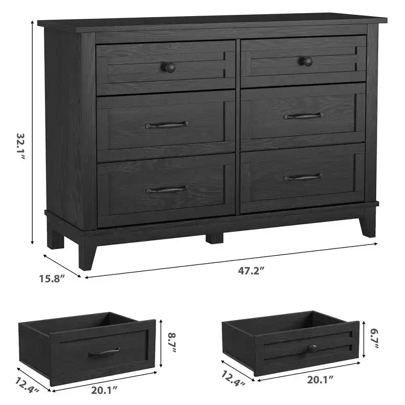 Commode à 6 tiroirs pour chambre à coucher, commode de rangement autonome de 120 cm de large pour salon, entrée, organisation de placard