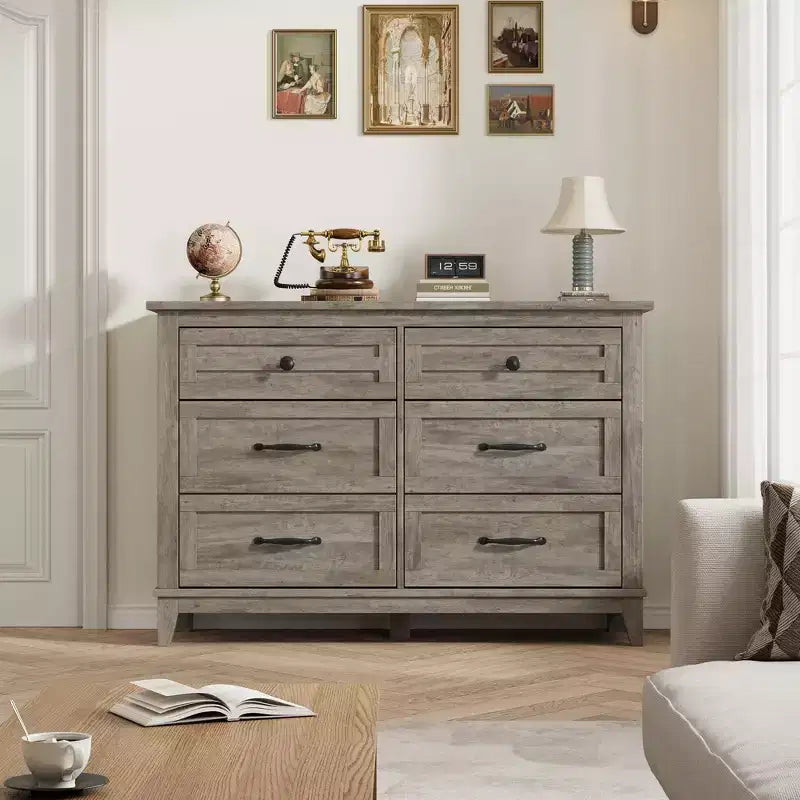 Commode à 6 tiroirs pour chambre à coucher, commode de rangement autonome de 120 cm de large pour salon, entrée, organisation de placard