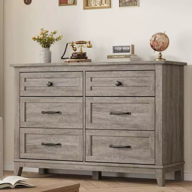 Commode à 6 tiroirs pour chambre à coucher, commode de rangement autonome de 120 cm de large pour salon, entrée, organisation de placard