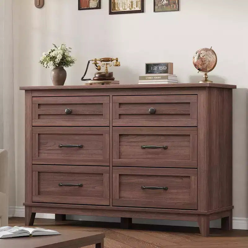 Commode à 6 tiroirs pour chambre à coucher, commode de rangement autonome de 120 cm de large pour salon, entrée, organisation de placard