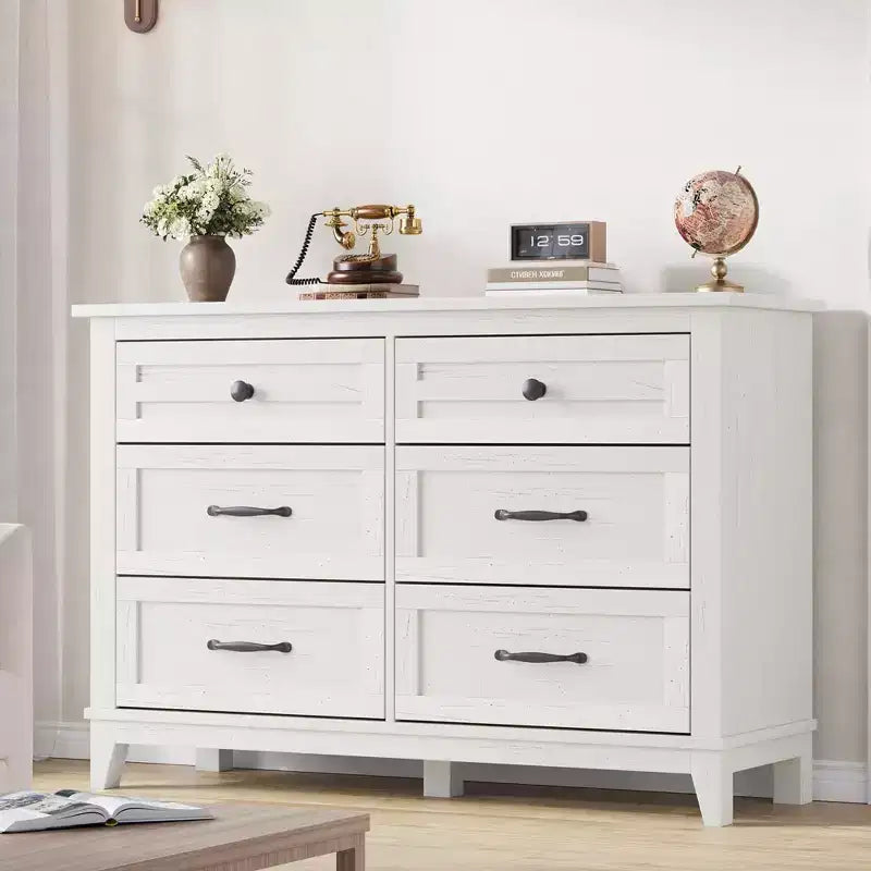 Commode à 6 tiroirs pour chambre à coucher, commode de rangement autonome de 120 cm de large pour salon, entrée, organisation de placard