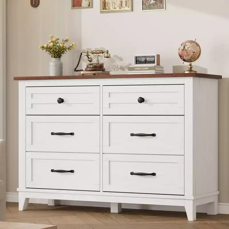 Commode à 6 tiroirs pour chambre à coucher, commode de rangement autonome de 120 cm de large pour salon, entrée, organisation de placard