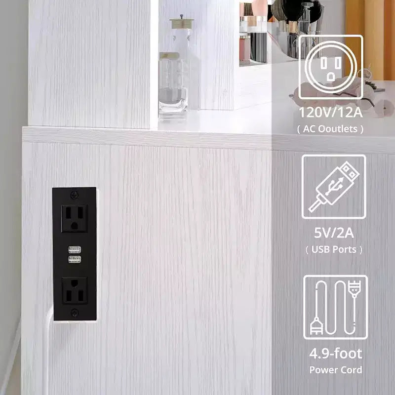 Coiffeuse avec tiroirs, Table de Maquillage Élégante pour Chambre à Coucher, avec Chaise, Miroir et Lumières, pour Chambre à Coucher, Blanc