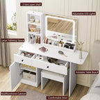 Coiffeuse avec tiroirs, Table de Maquillage Élégante pour Chambre à Coucher, avec Chaise, Miroir et Lumières, pour Chambre à Coucher, Blanc