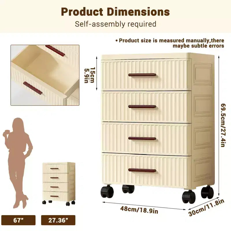 Boîte de rangement en plastique à roulettes, Boîte de rangement pratique à 5 tiroirs, Boîtes de rangement pour chambre à coucher, salon, bureau