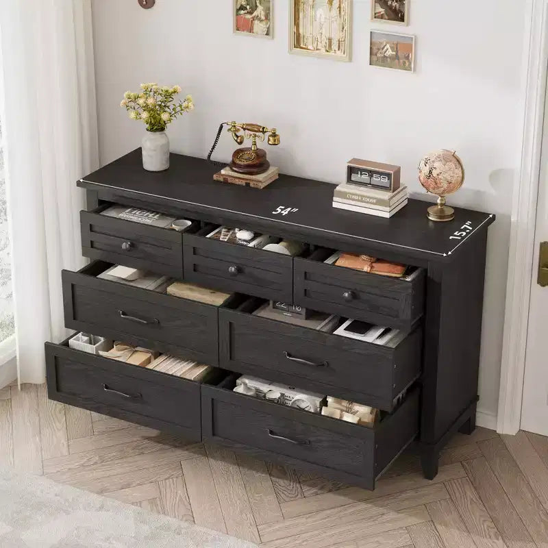 Commode 7 Tiroirs pour Chambre à Coucher, Commode de Rangement Autonome de 54 Pouces de Large, Meuble de Rangement en Bois pour Salon, Chambre, Bureau
