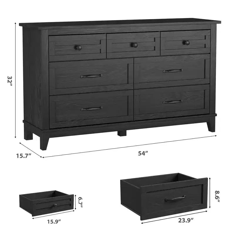 Commode 7 Tiroirs pour Chambre à Coucher, Commode de Rangement Autonome de 54 Pouces de Large, Meuble de Rangement en Bois pour Salon, Chambre, Bureau
