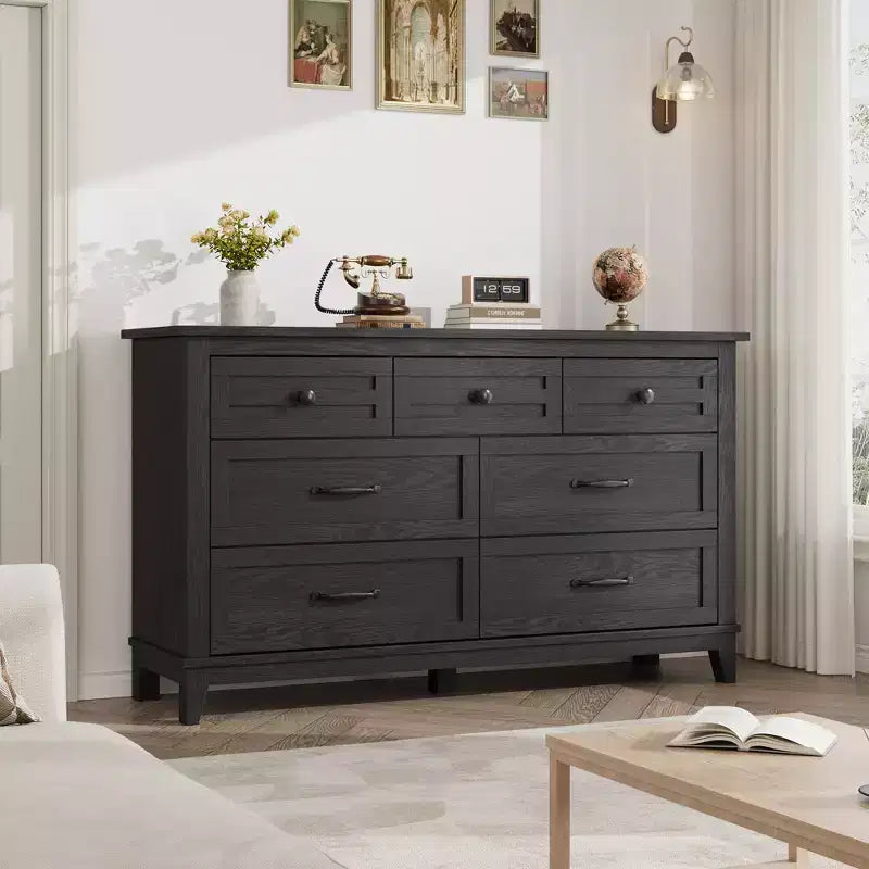 Commode 7 Tiroirs pour Chambre à Coucher, Commode de Rangement Autonome de 54 Pouces de Large, Meuble de Rangement en Bois pour Salon, Chambre, Bureau