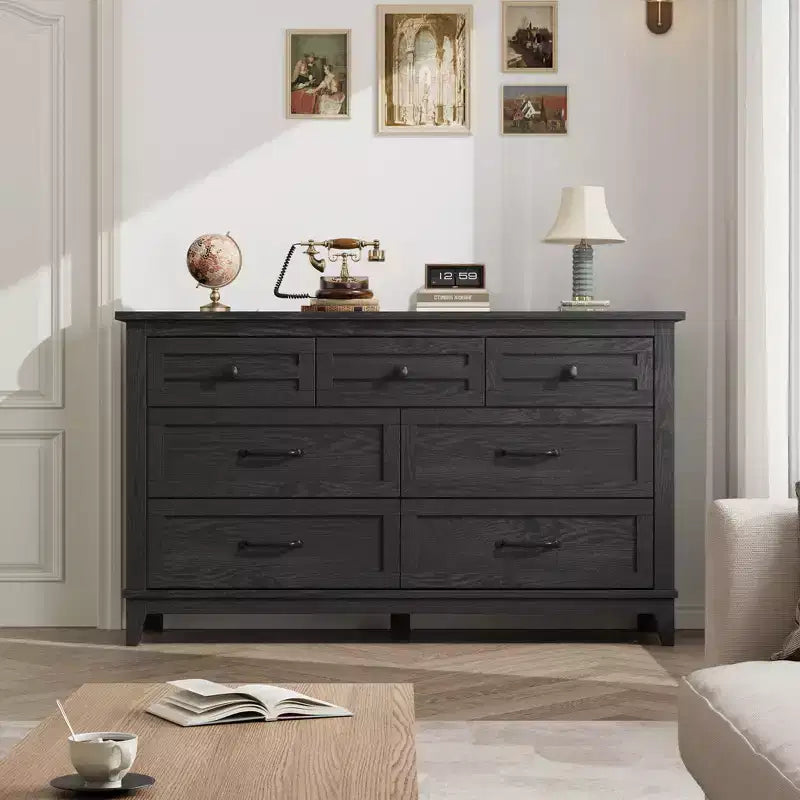 Commode 7 Tiroirs pour Chambre à Coucher, Commode de Rangement Autonome de 54 Pouces de Large, Meuble de Rangement en Bois pour Salon, Chambre, Bureau