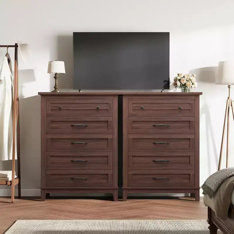 Commode 7 Tiroirs pour Chambre à Coucher, Commode de Rangement Autonome de 54 Pouces de Large, Meuble de Rangement en Bois pour Salon, Chambre, Bureau