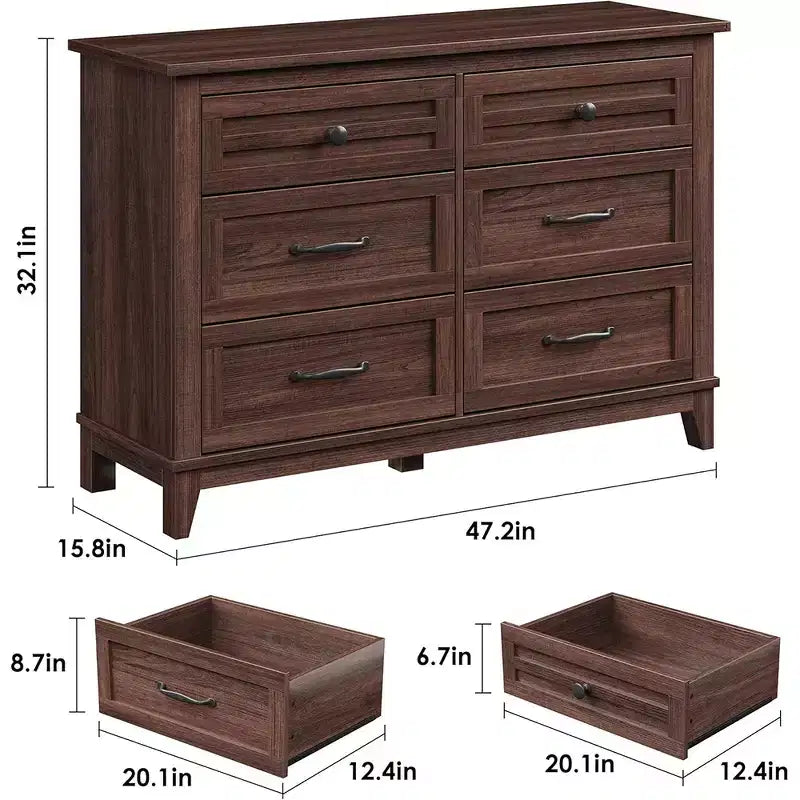 Commode 7 Tiroirs pour Chambre à Coucher, Commode de Rangement Autonome de 54 Pouces de Large, Meuble de Rangement en Bois pour Salon, Chambre, Bureau