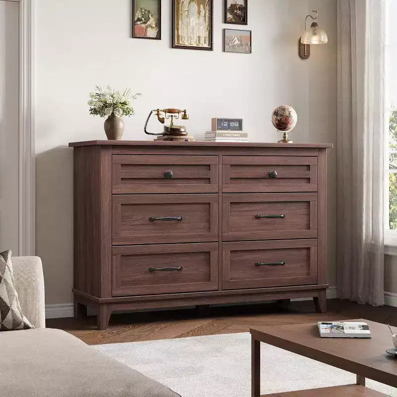 Commode 7 Tiroirs pour Chambre à Coucher, Commode de Rangement Autonome de 54 Pouces de Large, Meuble de Rangement en Bois pour Salon, Chambre, Bureau