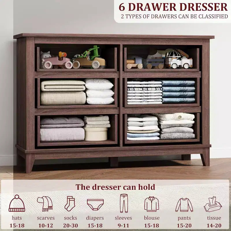 Commode 7 Tiroirs pour Chambre à Coucher, Commode de Rangement Autonome de 54 Pouces de Large, Meuble de Rangement en Bois pour Salon, Chambre, Bureau