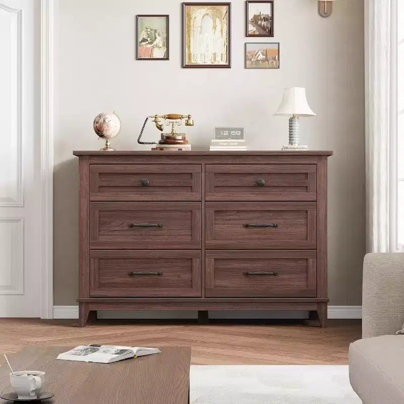 Commode 7 Tiroirs pour Chambre à Coucher, Commode de Rangement Autonome de 54 Pouces de Large, Meuble de Rangement en Bois pour Salon, Chambre, Bureau