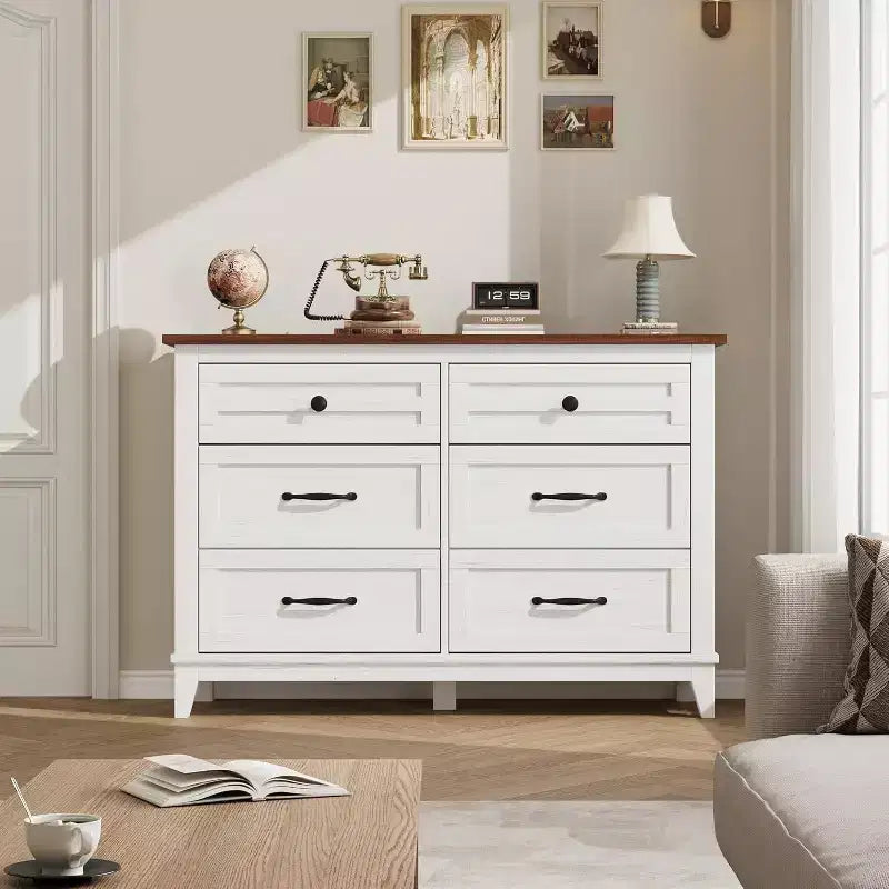 Commode 7 Tiroirs pour Chambre à Coucher, Commode de Rangement Autonome de 54 Pouces de Large, Meuble de Rangement en Bois pour Salon, Chambre, Bureau
