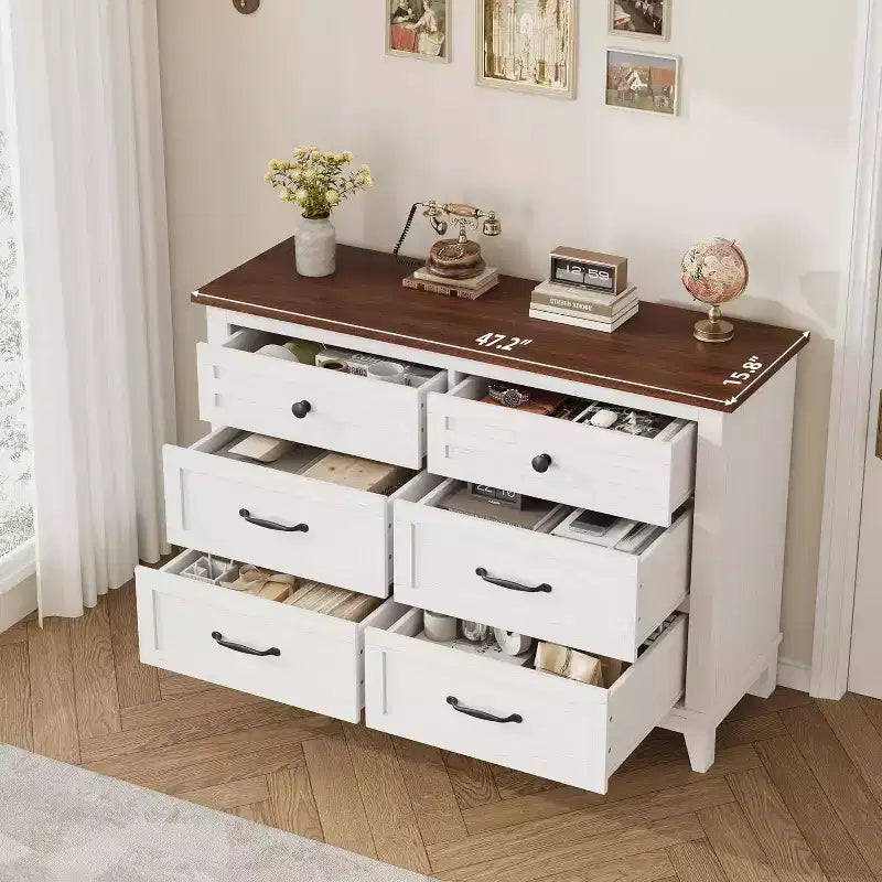 Commode 7 Tiroirs pour Chambre à Coucher, Commode de Rangement Autonome de 54 Pouces de Large, Meuble de Rangement en Bois pour Salon, Chambre, Bureau