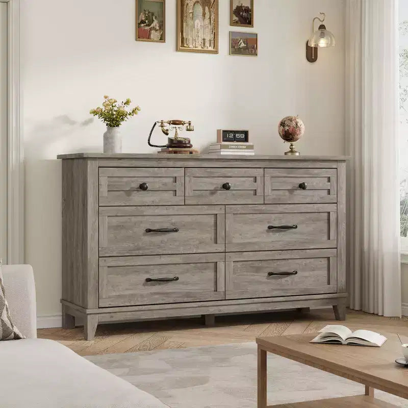 Commode 7 Tiroirs pour Chambre à Coucher, Commode de Rangement Autonome de 54 Pouces de Large, Meuble de Rangement en Bois pour Salon, Chambre, Bureau