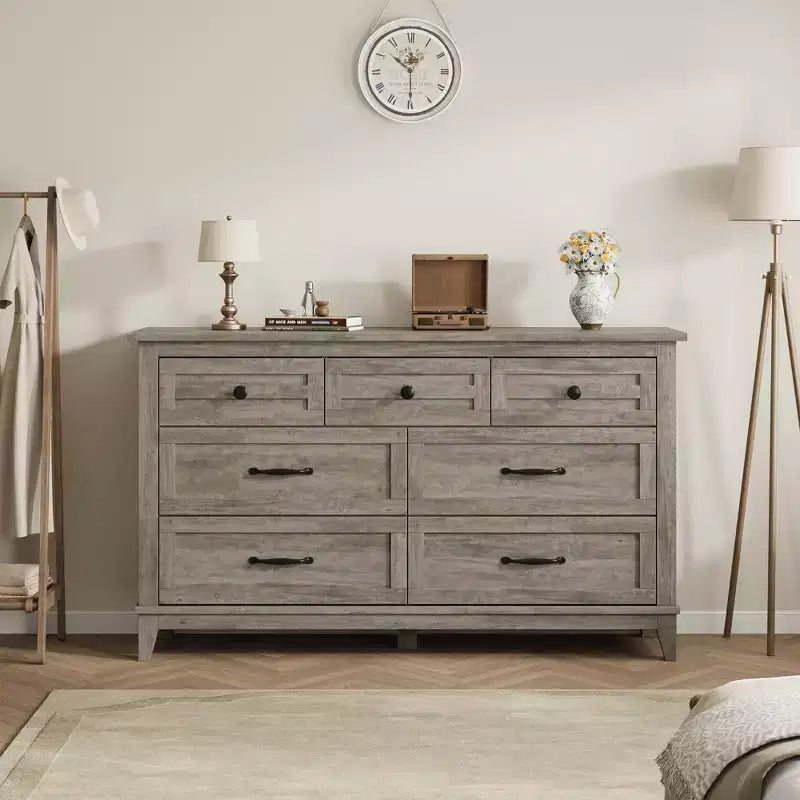 Commode 7 Tiroirs pour Chambre à Coucher, Commode de Rangement Autonome de 54 Pouces de Large, Meuble de Rangement en Bois pour Salon, Chambre, Bureau