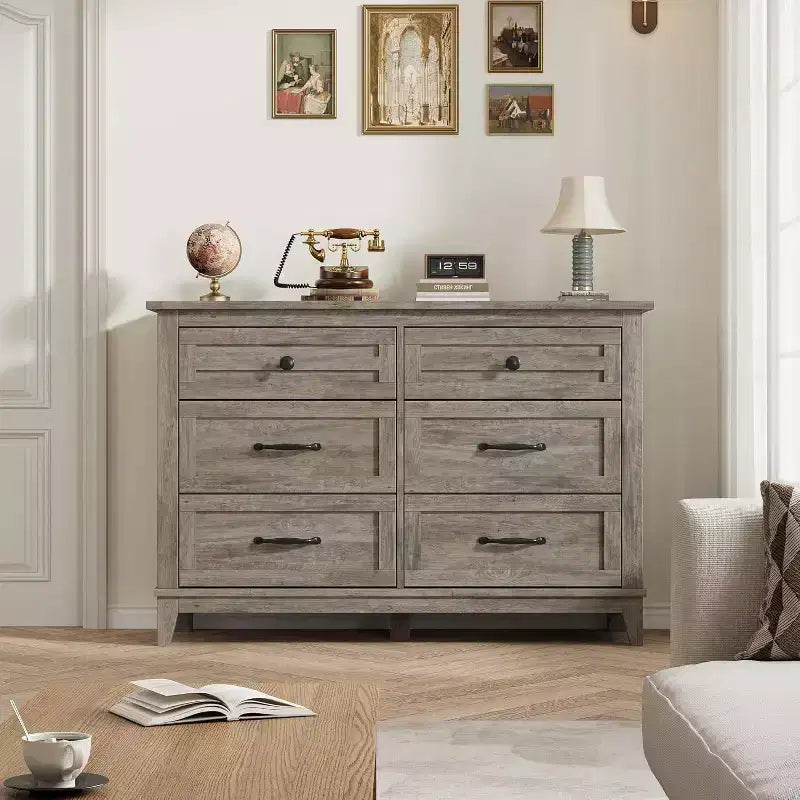 Commode 7 Tiroirs pour Chambre à Coucher, Commode de Rangement Autonome de 54 Pouces de Large, Meuble de Rangement en Bois pour Salon, Chambre, Bureau