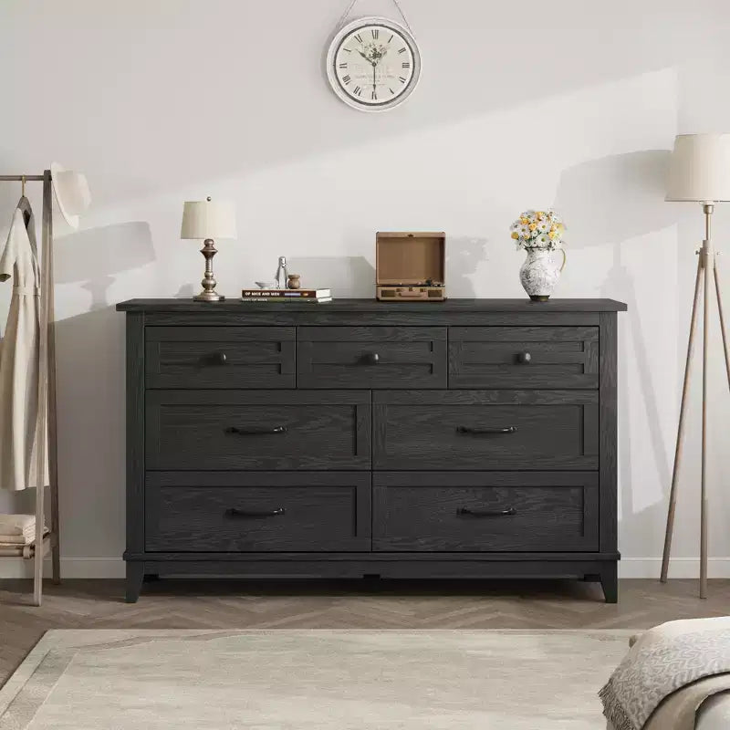 Commode 7 Tiroirs pour Chambre à Coucher, Commode de Rangement Autonome de 54 Pouces de Large, Meuble de Rangement en Bois pour Salon, Chambre, Bureau